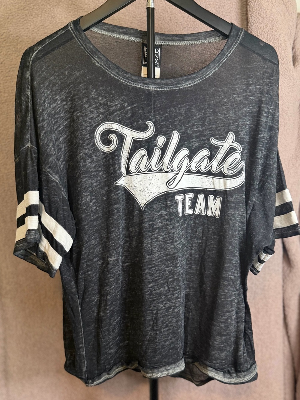 Modern Lux Tailgate Team Graphic Tee M Charcoal Acid Wash Varsity Oversized